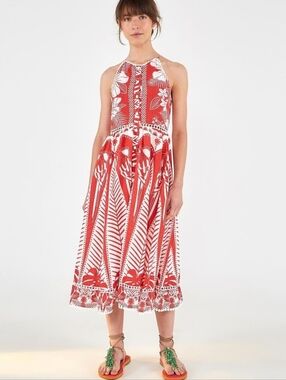 farm rio dotted macaws maxi dress FARM Rio Dotted Macaws Midi Dress in Red
